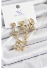 Pirinç Zİrkon Taşlı Geometrik Model Gold Renk 3lü Kadın Küpe