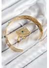 Pirinç Zirkon Taşlı Göz Model Gold Renk Bileklik Yüzük Set