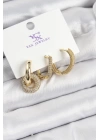 Pirinç Zİrkon Taşlı Halka Model Gold Renk 3lü Kadın Küpe