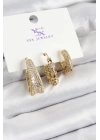 Pirinç Zİrkon Taşlı Halka Model Gold Renk 3lü Kadın Küpe