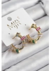 Pirinç Zirkon Taşlı Halka Model Gold Renk Kadın Küpe