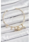 Pirinç Zirkon Taşlı İstiridye Ve Deniz Yıldızı Model Gold Renk Charm Bileklik