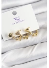 Pirinç Zİrkon Taşlı Kalp Model Gold Renk 3lü Kadın Küpe
