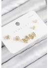 Pirinç Zirkon Taşlı Kelebek Model Gold Renk 925 Ayar Gümüş Çivi Kadın Küpe Set