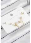 Pirinç Zirkon Taşlı Kelebek Model Gold Renk 925 Ayar Gümüş Çivi Kadın Küpe Set