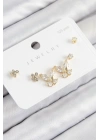 Pirinç Zirkon Taşlı Kelebek Model Gold Renk 925 Ayar Gümüş Çivi Kadın Küpe Set