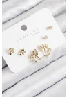 Pirinç Zirkon Taşlı Kelebek Model Gold Renk 925 Ayar Gümüş Çivi Kadın Küpe Set