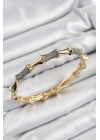 Pirinç Zirkon Taşlı Kemik Model Gold Renk Vip Kadın Bileklik