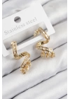 Pirinç Zirkon Taşlı Kıvrımlı Model Gold Renk Kadın Küpe