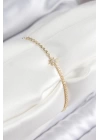 Pirinç Zirkon Taşlı Kutup Yıldızı Model Ezme Zincir Gold Renk Kadın Bileklik