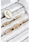 Pirinç Zirkon Taşlı Lale Model Gold Renk Kadın Yüzük Kombin Set
