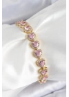 Pirinç Zirkon Taşlı Pembe Kalp Baget Model Gold Renk VIP Seri Kadın Bileklik