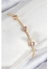 Pirinç Zirkon Taşlı Pembe Kalp Model Gold Renk Kadın Bileklik