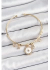 Pirinç Zirkon Taşlı Pusula Model Gold Renk Charm Bileklik
