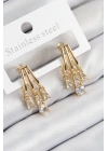 Pirinç Zirkon Taşlı Sallantılı Model Gold Renk Kadın Küpe