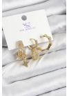 Pirinç Zİrkon Taşlı Sallantılı Yıldız Model Gold Renk 3lü Kadın Küpe