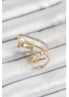 Pirinç Zirkon Taşlı Sıkıştırma Sağ Kıkırdak Gold Renk Kadın Küpe