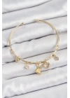 Pirinç Zirkon Taşlı Tavşan Ve Kalp Model Gold Renk Charm Bileklik