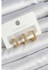 Pirinç Zirkon Taşlı Yıldız Model Gold Renk 3lü Çift Kadın Küpe Set