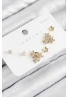 Pirinç Zirkon Taşlı Yıldız Model Gold Renk 925 Ayar Gümüş Çivi Kadın Küpe Set