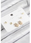 Pirinç Zirkon Taşlı Yıldız Model Gold Renk 925 Ayar Gümüş Çivi Kadın Küpe Set