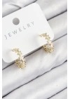 Pirinç Zirkon Taşlı Yıldız Model Gold Renk Kadın Küpe