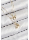 Pirinç Zirkon Taşlı Yıldız Ve Ay Model Gold Renk Kadın Kolye