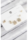 Pirinç Zirkon Taşlı Yıldız Ve Gül Model Gold Renk 925 Ayar Gümüş Çivi Kadın Küpe Set