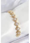 Pirinç Zirkon Taşlı Yonca Baget Model Gold Renk VIP Seri Kadın Bileklik
