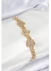 Pirinç Zirkon Taşlı Yonca Model Gold Renk Kadın Bileklik