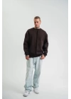 POLIZEI Premium Kalite Bisiklet Yaka Yıkamalı SweatShirt - Kahverengi