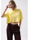 Polo Yaka Crop Dokulu Bluz