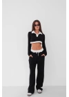 Polo Yaka Garnili Crop Sweatshirt