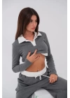 Polo Yaka Garnili Crop Sweatshirt