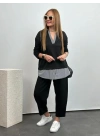 Polo Yaka Gömlek Detay Salaş Balon Pantolunlu ıkılı Takım