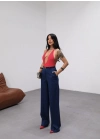 Poly Viscose Yüksek Bel Kemerli̇ Ve Dökümlü Palazzo Pantolon (Kemer Dahi̇l)