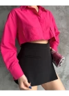 Poplin crop gömlek fuşya s3060