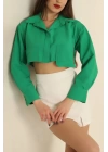 Poplin crop gömlek yeşil s3060