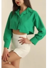 Poplin crop gömlek yeşil s3060