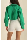 Poplin crop gömlek yeşil s3060