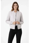 Premium Bomber Ceket Çıtçıt Kapamalı, Ribana Manşetli, Astarlı, Regular Fit Mont - Beyaz