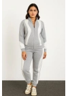 Premium Parçalı Eşofman Takım - Dik Yaka Fermuarlı Sweatshirt - Gri