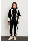 Premium Parçalı Eşofman Takım - Dik Yaka Fermuarlı Sweatshirt - Siyah