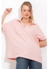 Pudra Oversize Polo Yaka Örme Bluz 0486