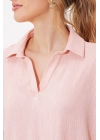 Pudra Oversize Polo Yaka Örme Bluz 0486