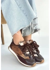 Reat Kahverengi Cilt Bağcıklı  Paraşüt Detaylı Spor Ayakkabı