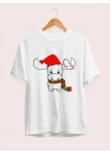 Ren Geyiği Baskılı Noel İçin T-shirt - Beyaz