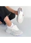Rimay Beyaz Cilt Boncuk İşlemeli Spor Ayakkabı