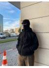 Samuray Ninja Çift Kapşonlu ZIP Fermuarlı Kanguru Çepli Tam Fermuarlı Hoodie Swetshirt - Siyah