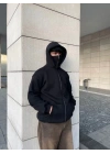 Samuray Ninja Çift Kapşonlu ZIP Fermuarlı Kanguru Çepli Tam Fermuarlı Hoodie Swetshirt - Siyah